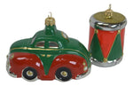 Komozja Heirlooms Christmas Glass Ornament Set of 2 Car & Drum Red & Green