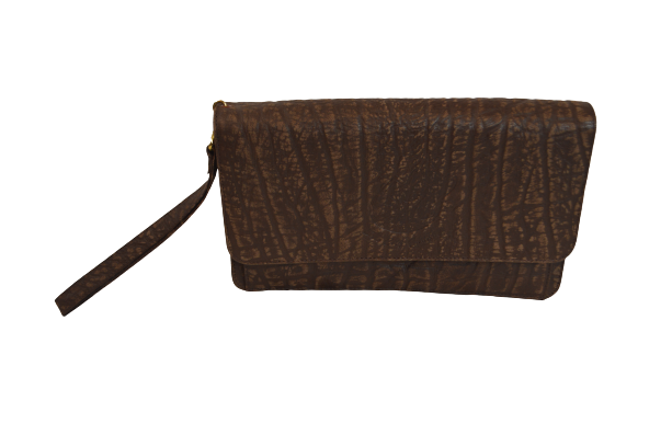 Vintage Mens Brown African Buffalo Leather Wrist Travel Purse /  Manbag