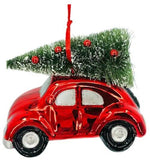 4'' Red Car with Tree Collectible Glass Christmas Ornament - NEW