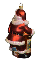 Santa with Bag of Toys W World Postage Stamps on Ornament