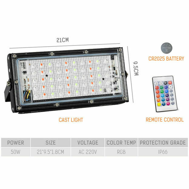 AC 220V RGB Floodlight 50W IP65 Waterproof LED Spotlight with Remote Controller
