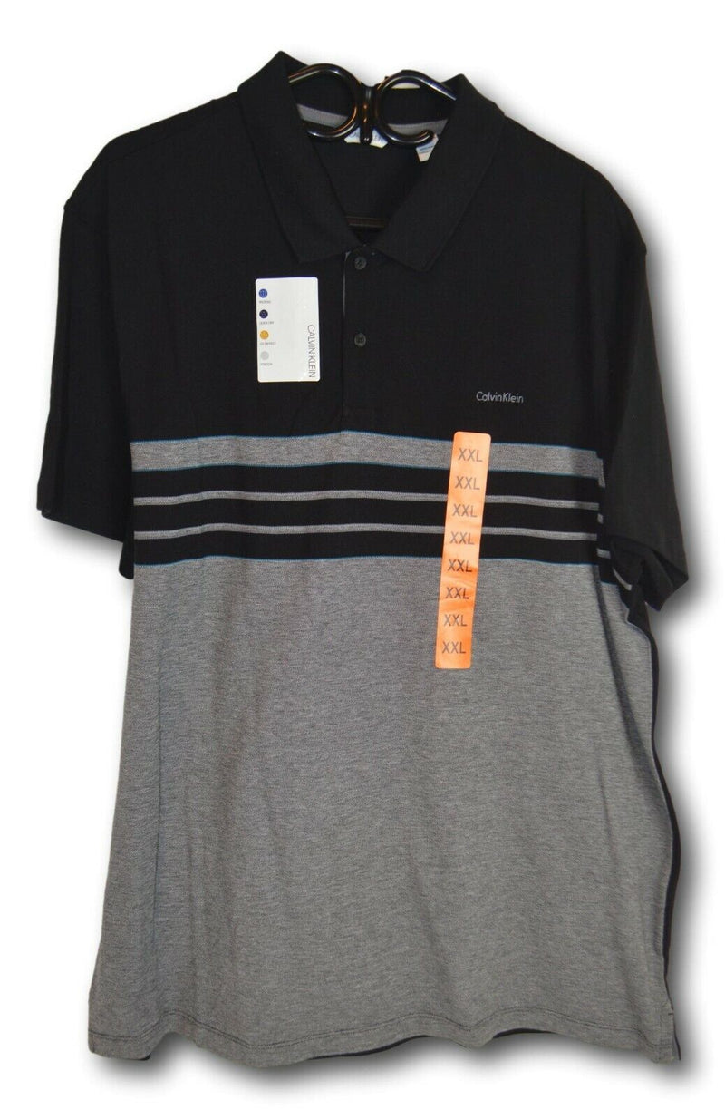 Calvin Klein Mens Short Sleeve Stripe Golf Polo Shirt Cotton Black Gray Size: XL