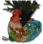 Rooster Glass Christmas Ornament 5" x 5" Multicolor Glitter Accents - NEW