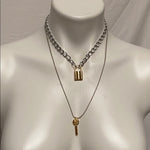 Multi Layer Lover Lock & Key Necklace Siver & Gold - ThingsGallery